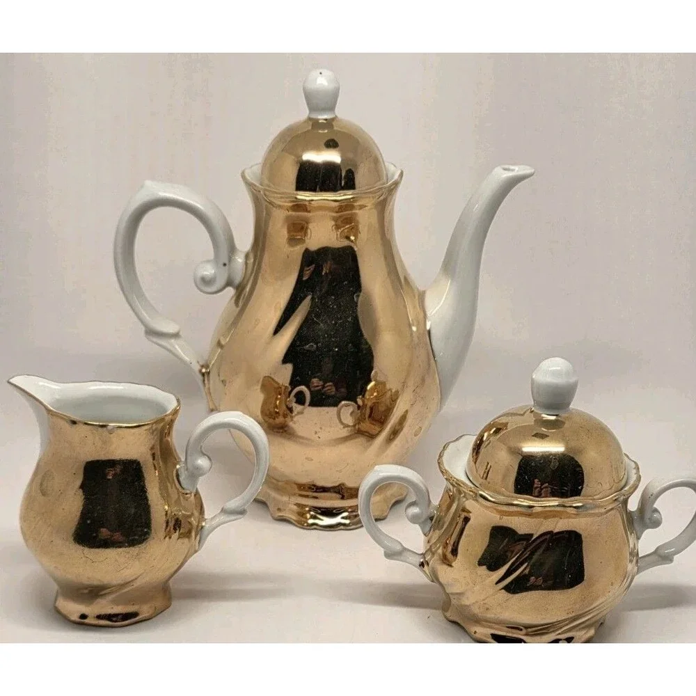 Vintage Mayer Wiesau Bavaria Gold Porcelain Demi Tasse Coffee Set 5pc Mokka